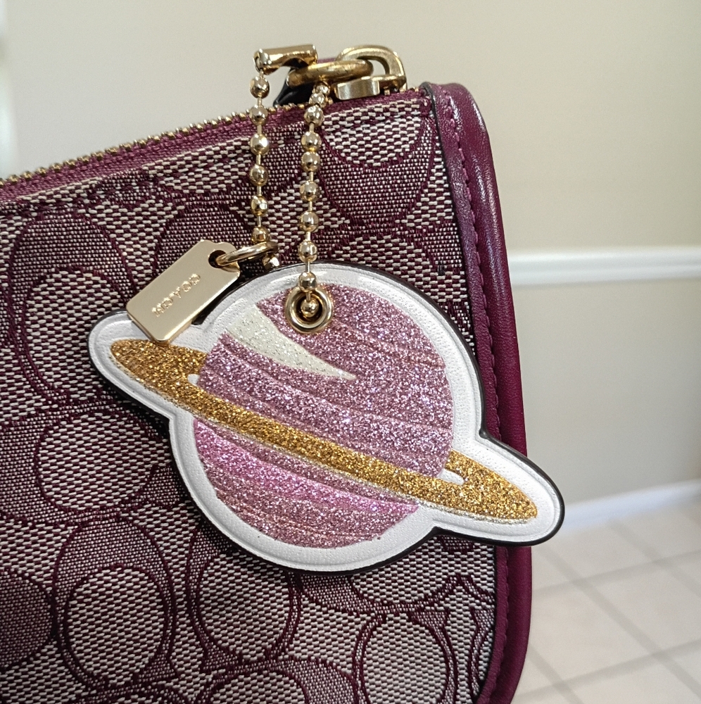 Coach X NASA Saturn Planet Space Leather Bag Charm keychain FOB Glitter - Picture 5 of 9